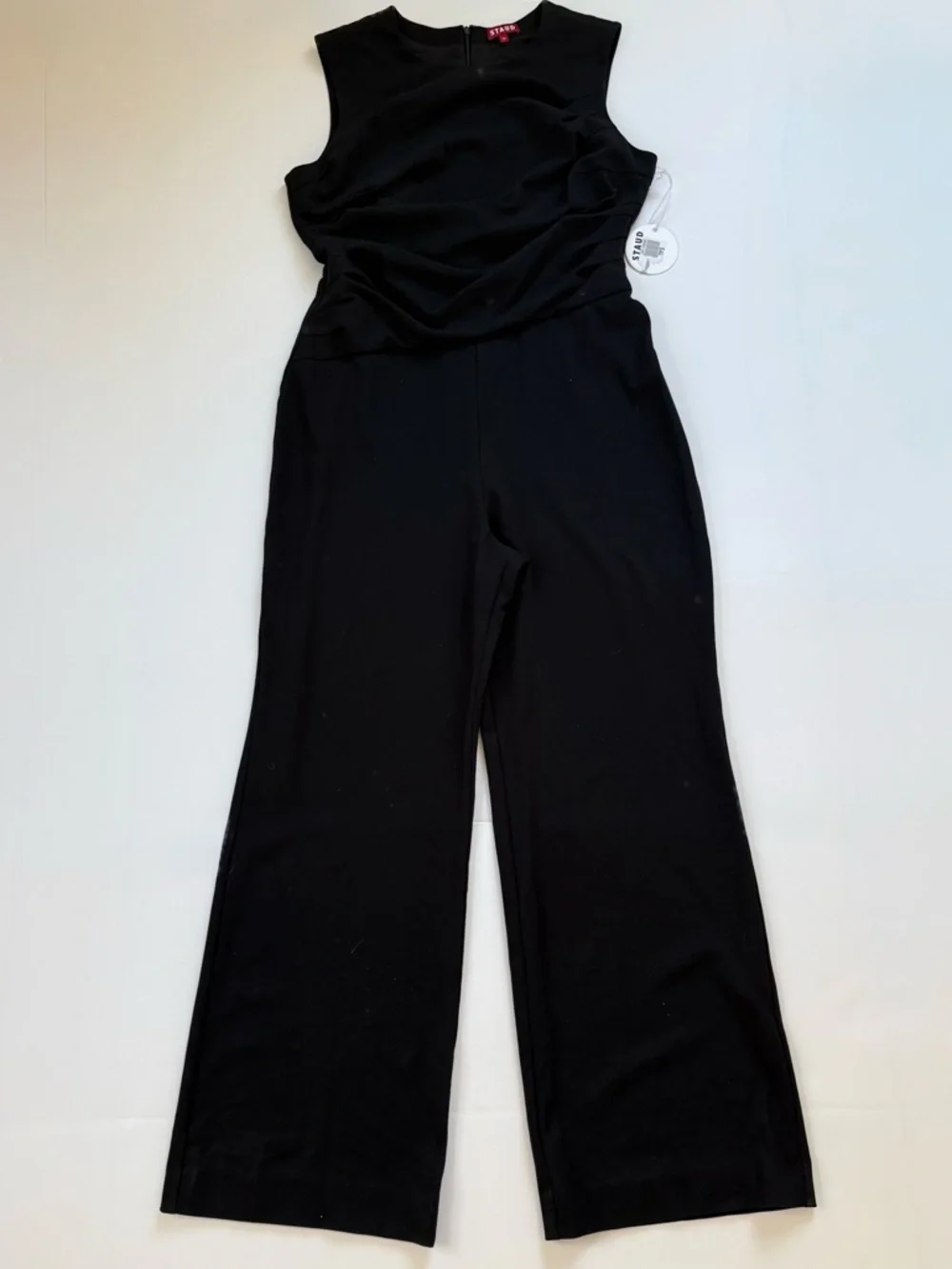 NWT STAUD Black Wide Leg Jumpsuit Ruched Bodice Size 14 - Picture 1 of 8